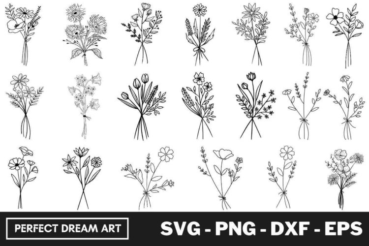 Flower Bouquet Svg Bundle Outline