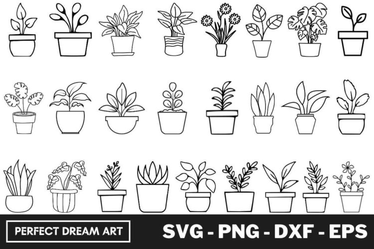 Potted Plants Silhouette Bundle Outline