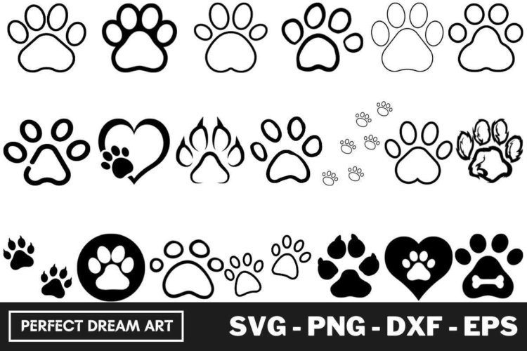 Dog Paw Silhouette Bundles Outline