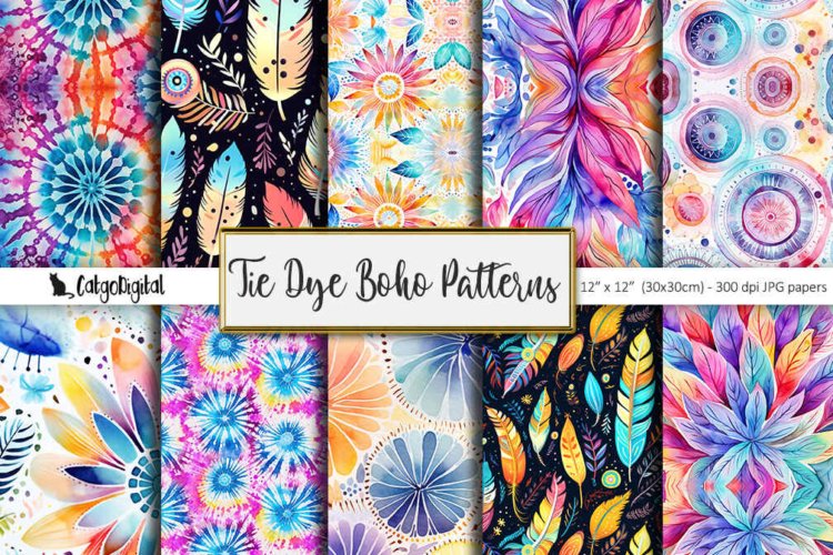 Tie Dye Boho Patterns Digital Paper