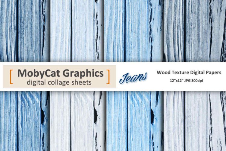 Wood Texture Digital Papers Blue Jeans