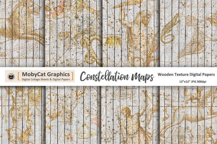 Wood Texture Digital Papers Constellation Maps
